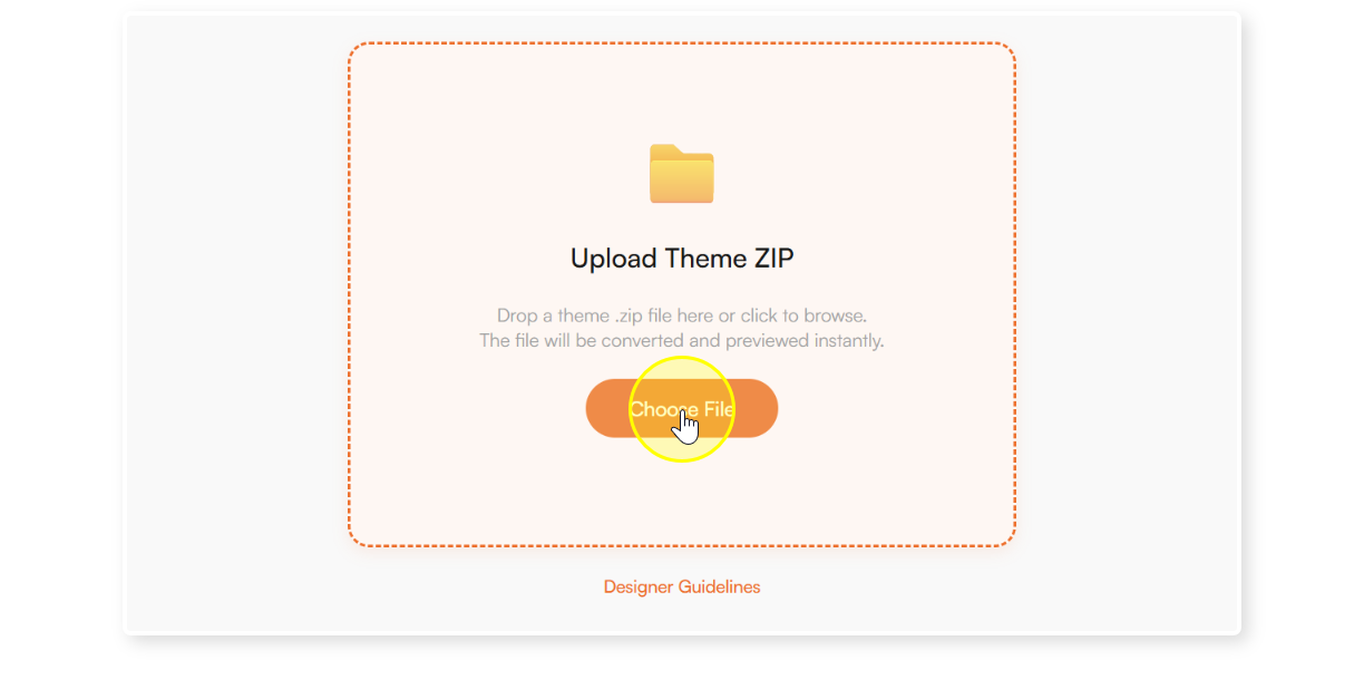 The upload screen showing the Choose File button (steps 1 and 2)