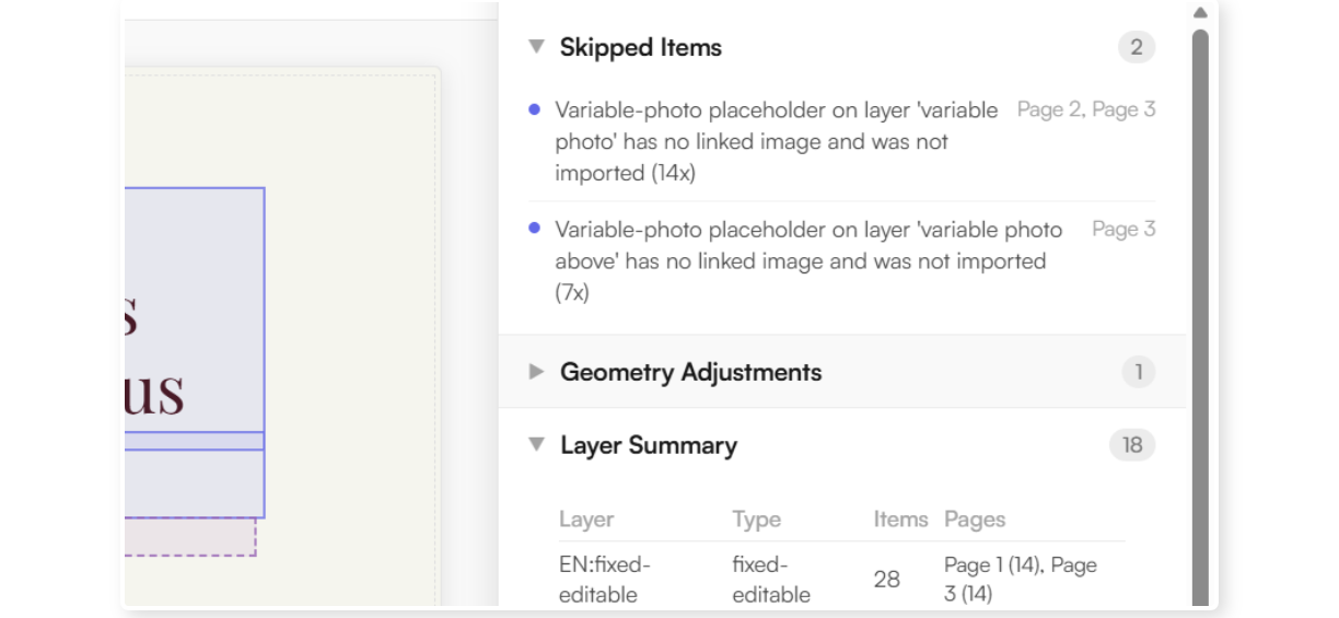 The expanded Skipped Items list with page references (step 7)